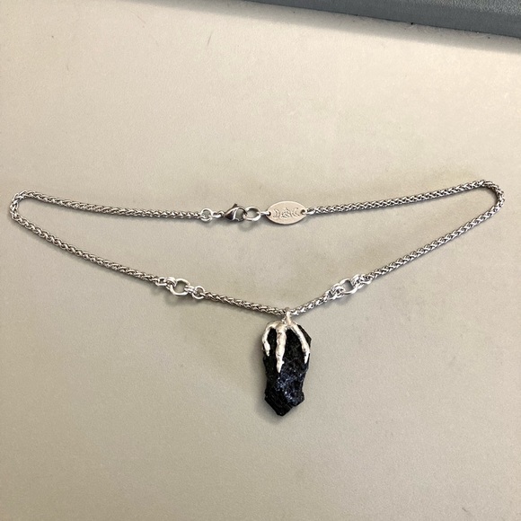 Black raw natural tourmaline gemstone electroplated charm steel boho necklace . - Picture 10 of 12